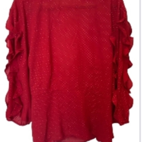 NY&C Red With Gold Polka Dot Wrap Blouse XXL  Long Sleeve Holiday Ready NWT - Picture 5 of 9